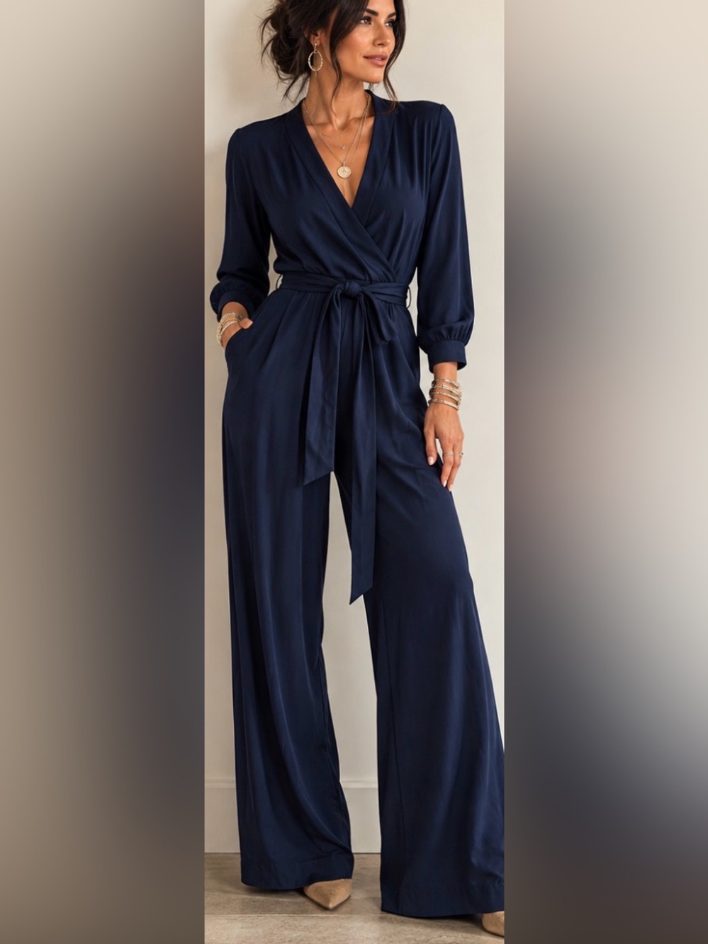 GAP Navy Wrap Jumpsuit with Tie Waist and Wide Legs